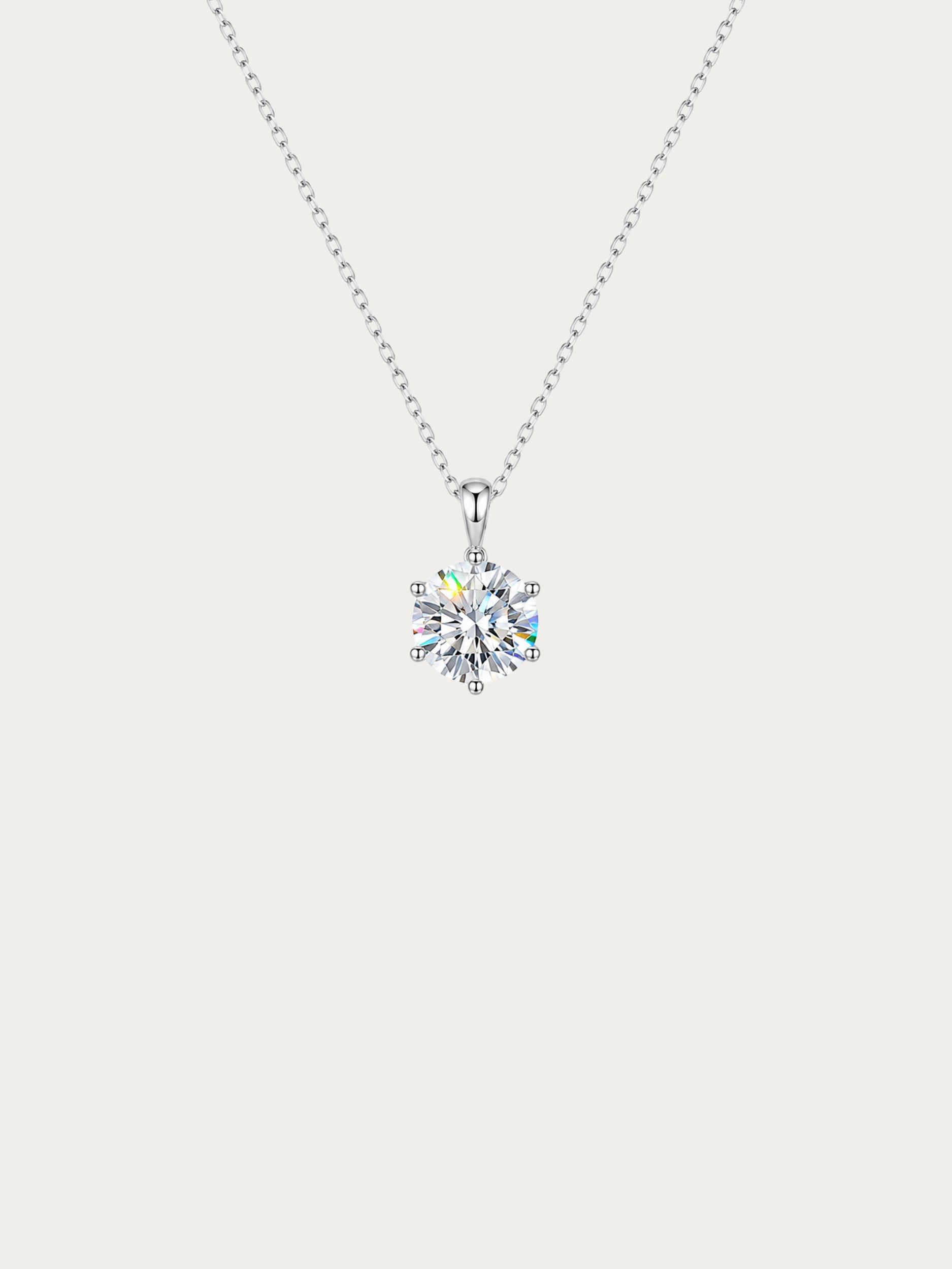 Sawyer 1ct Moissanite Classic Solitaire Necklace with six-prong pendant