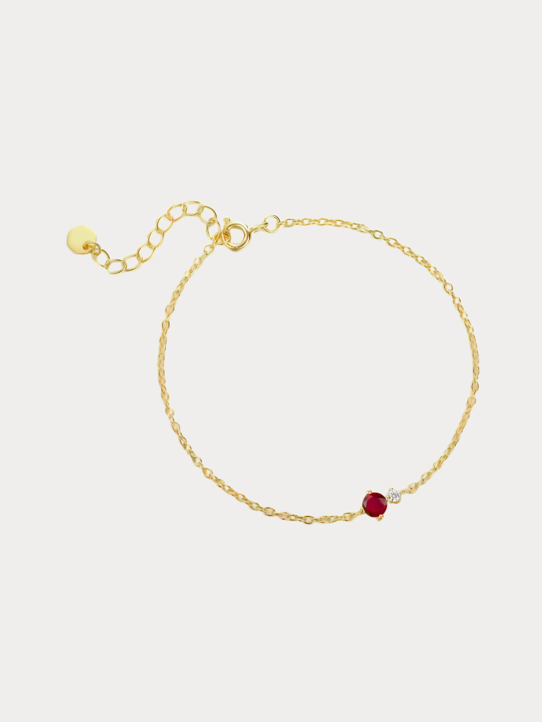 SCARLET Red Diamond Bracelet full flat lay, gold-plated 925 silver