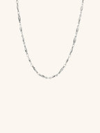 Seed Chain Necklace silver tone stainless steel, rice-link seed chain 40cm, product flatlay