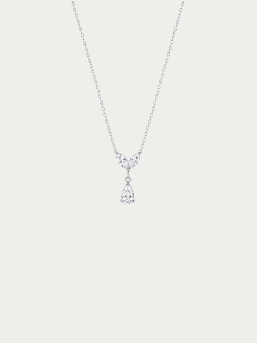 Seraphine Diamond Drop Necklace with marquise and pear-cut stones in silver
