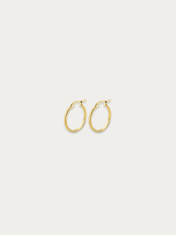 Seren Textured Hoop Earrings gold tone titanium, 15mm oval rope-textured hoop, product flatlay