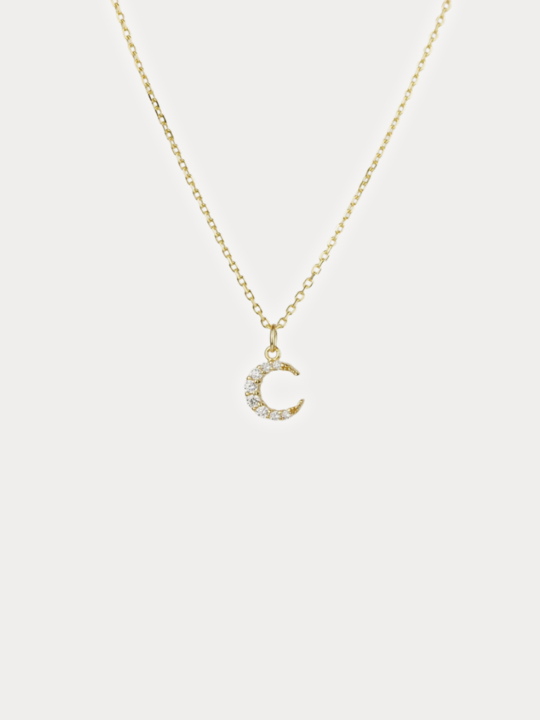 SIERRA Sparkling Moon Necklace in gold, full view