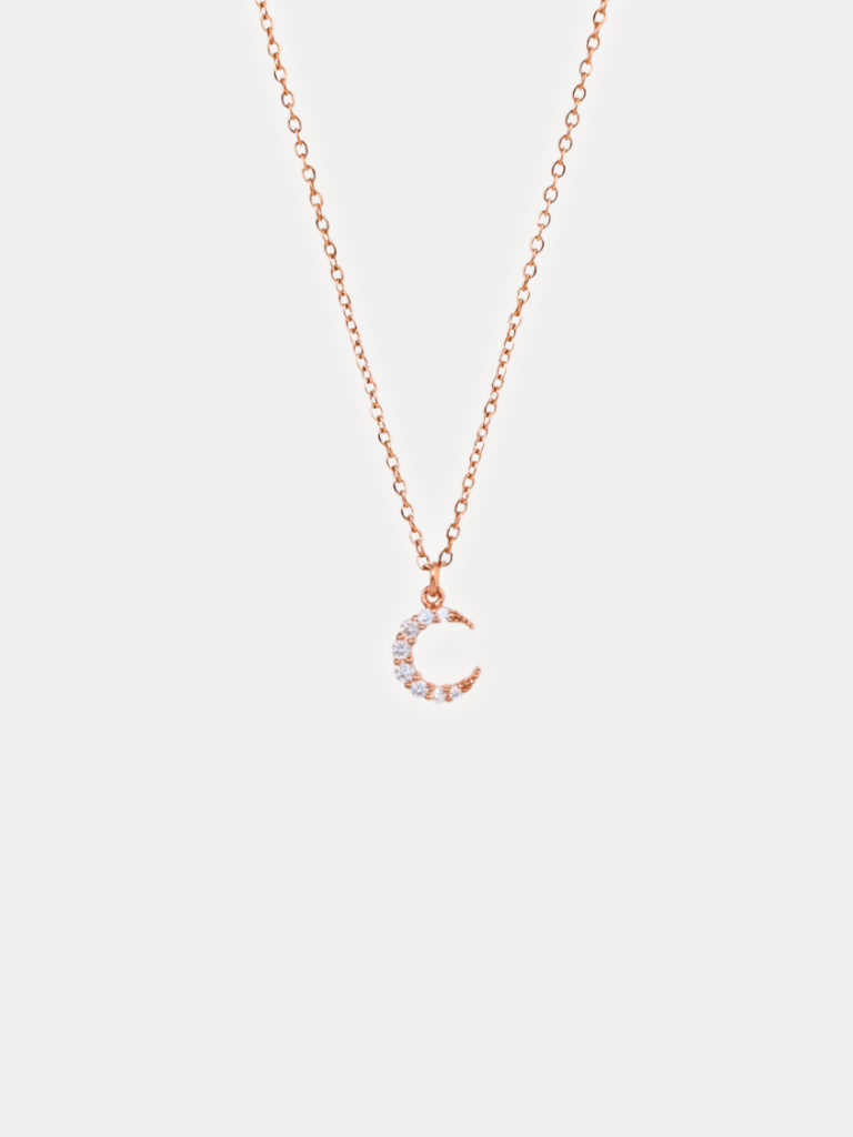 SIERRA Sparkling Moon Necklace in rose gold, full view