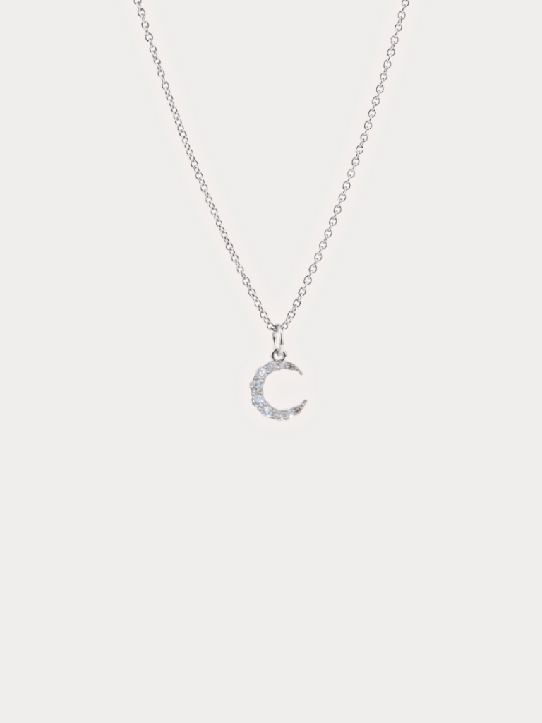 SIERRA Sparkling Moon Necklace in silver, full view