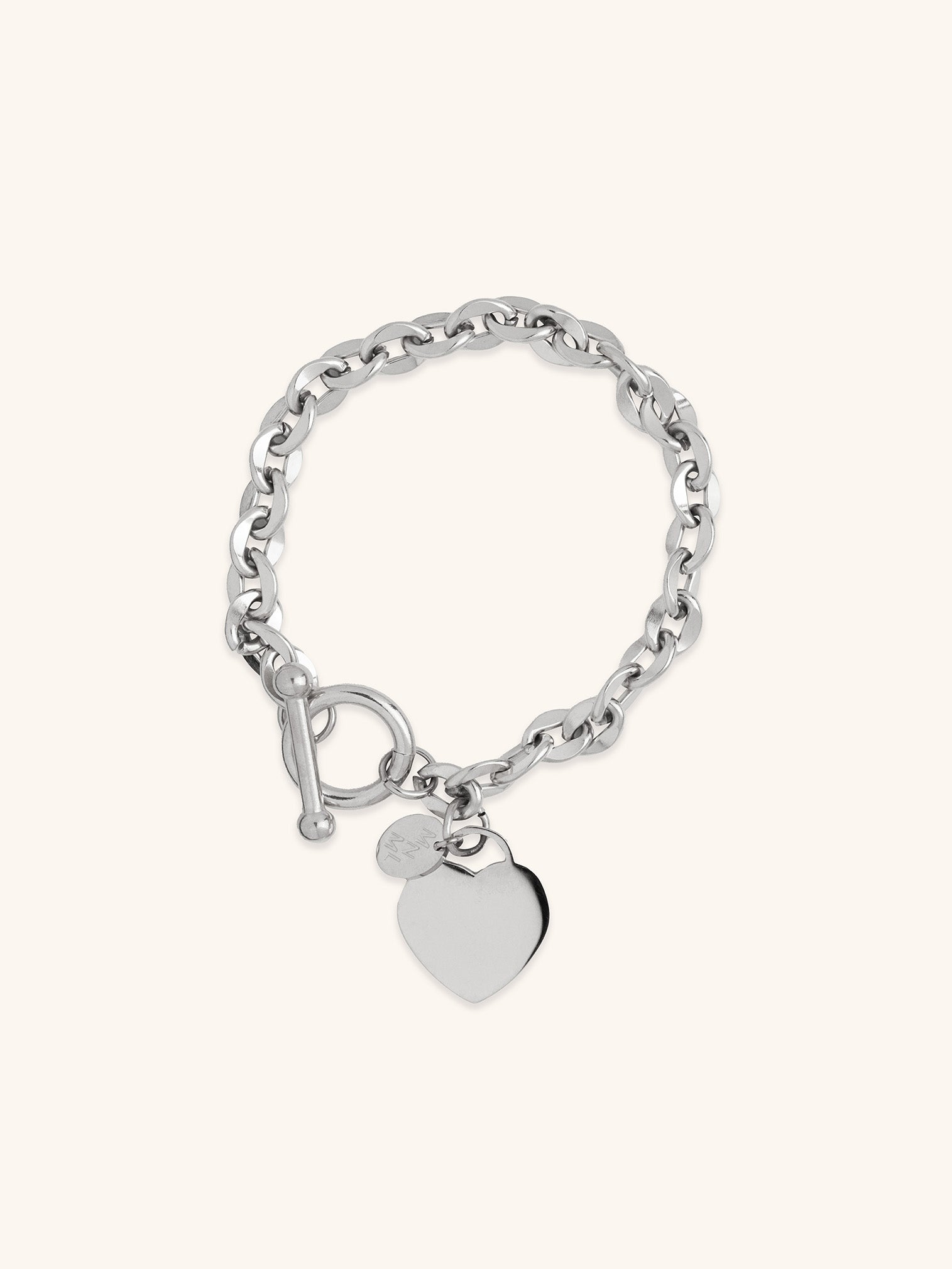 silver heart bracelet engraving detail