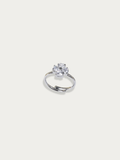 Spring Aura Ring with silver clover flower design set with cubic zirconia stones, studio hero shot