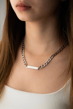 Statement Curb Chain Engravable Necklace worn on neck, bold personalised titanium necklace Malaysia
