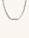 Statement Curb Chain Engravable Necklace silver tone titanium, bold curb chain with centre plate, product flatlay