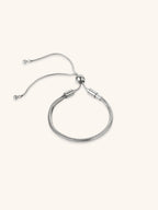 Statement Snake Chain Adjustable Bracelet silver tone stainless steel, 4mm snake chain with slider ball, product flatlay