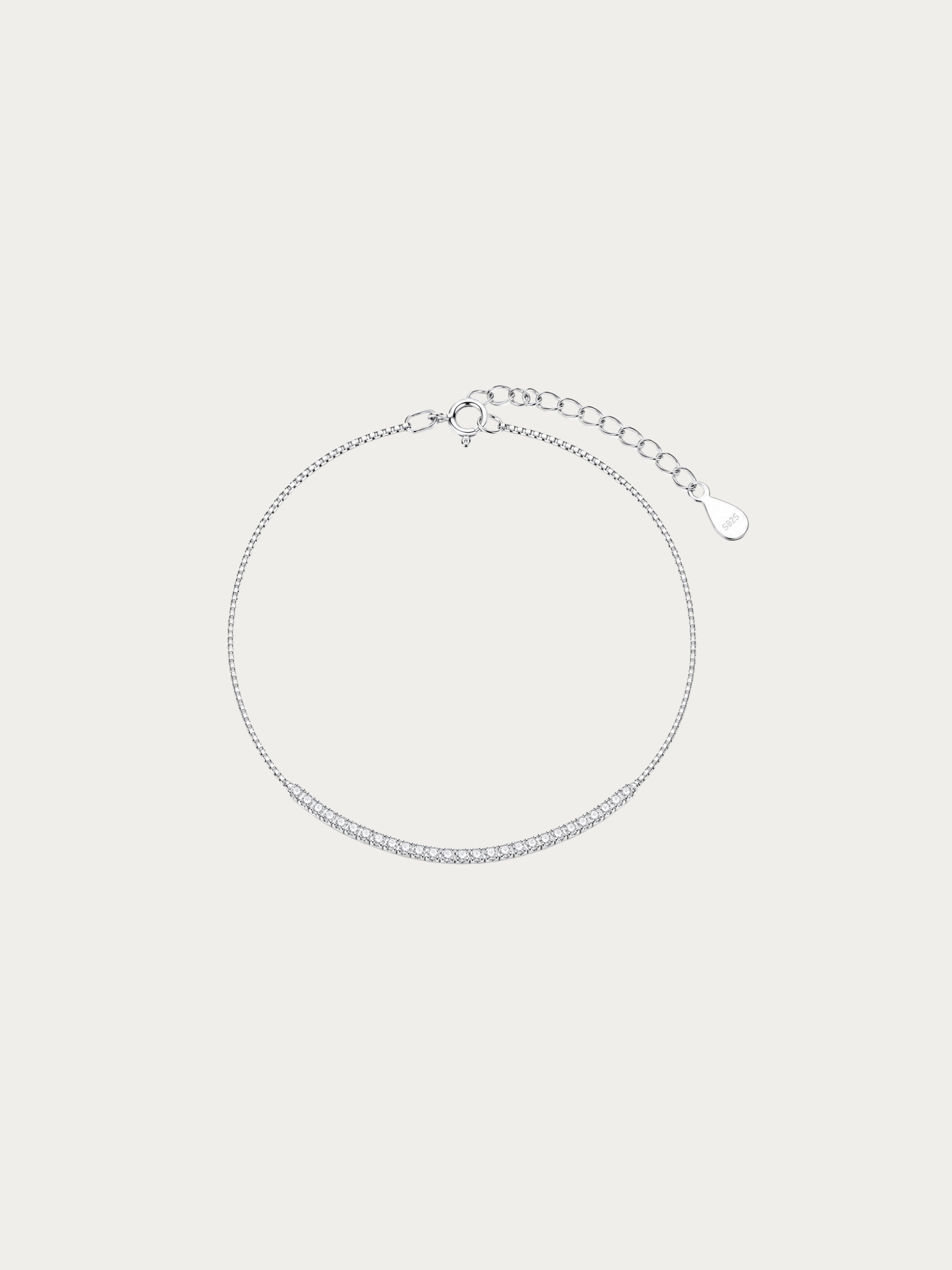 Stillness Semi Tennis Bracelet in S925 sterling silver with front-facing cubic zirconia row, studio hero shot