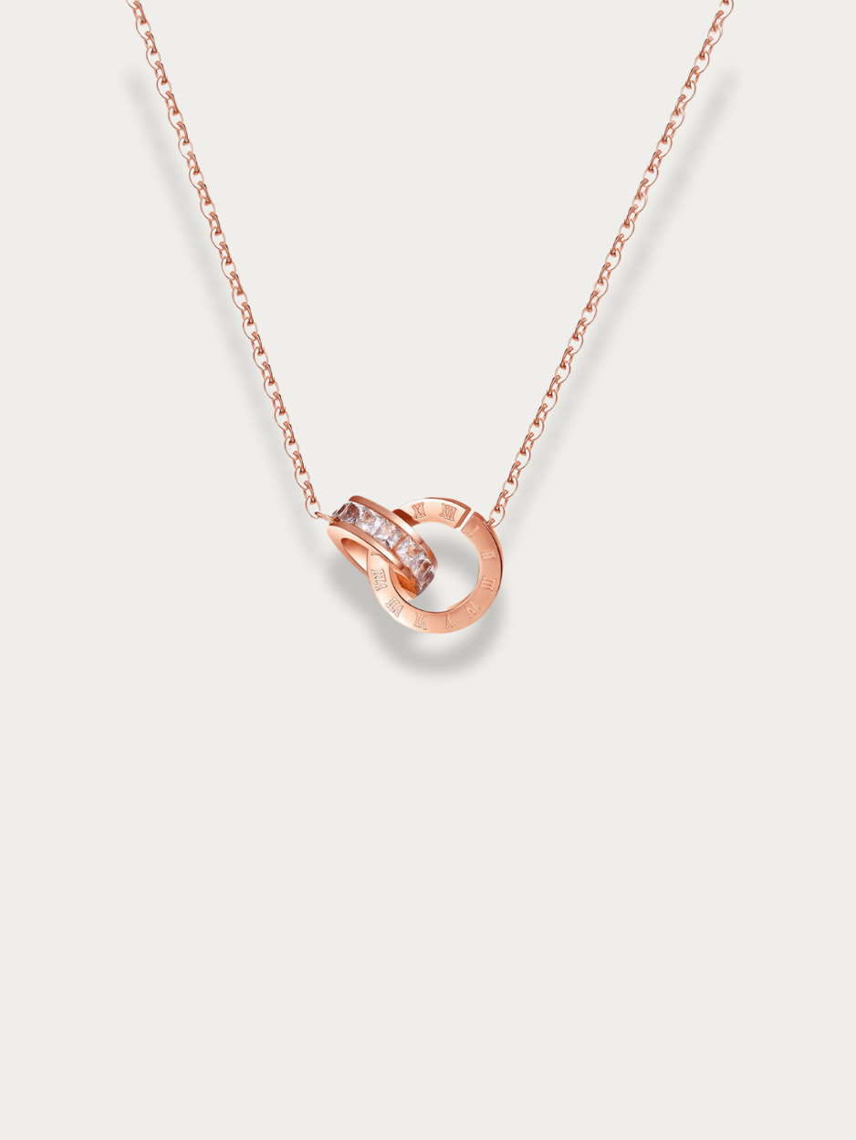 symbolic eternity necklace Roman numerals design