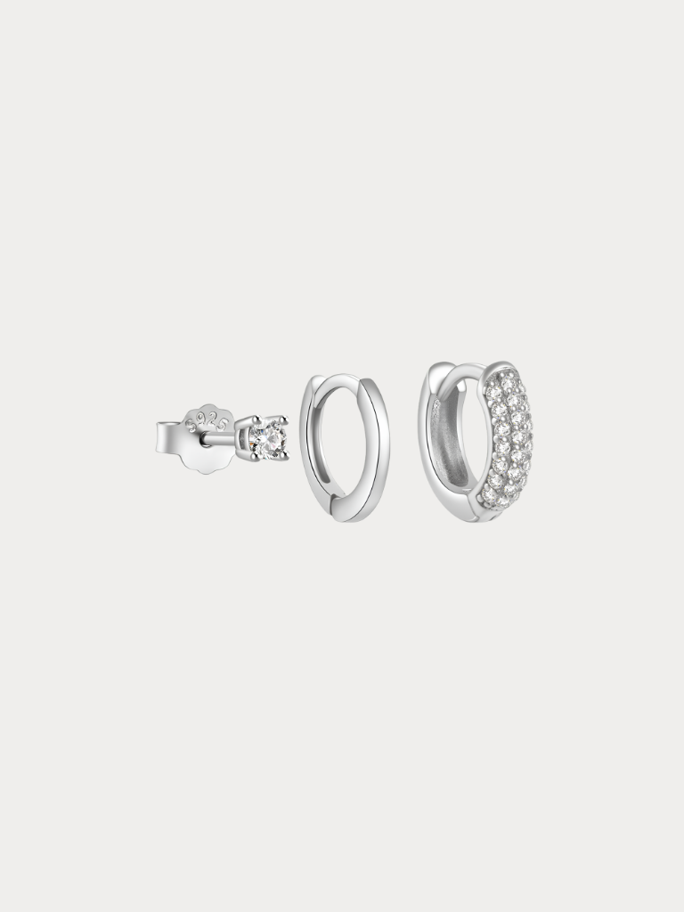TERRY Sterling Silver Earrings Set, all three pieces shown together