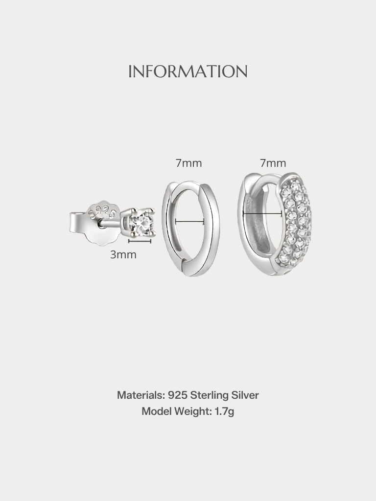 TERRY Sterling Silver Earrings Set size and material specifications