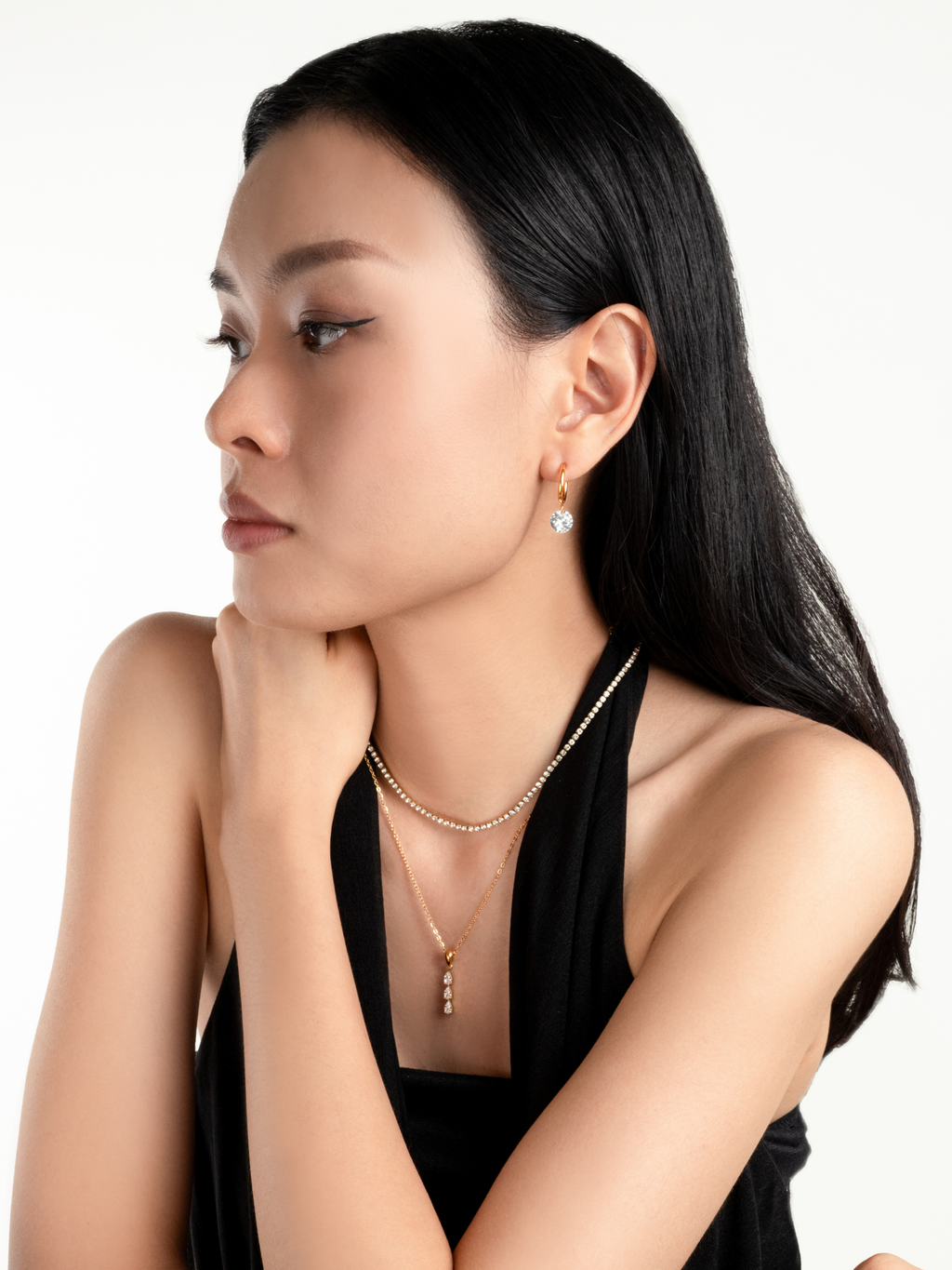 Tinker Dewdrop Necklace worn on neckline