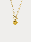 Toggle Heart Cable Chain Engravable Necklace in gold titanium with heart pendant and toggle clasp, studio hero sho