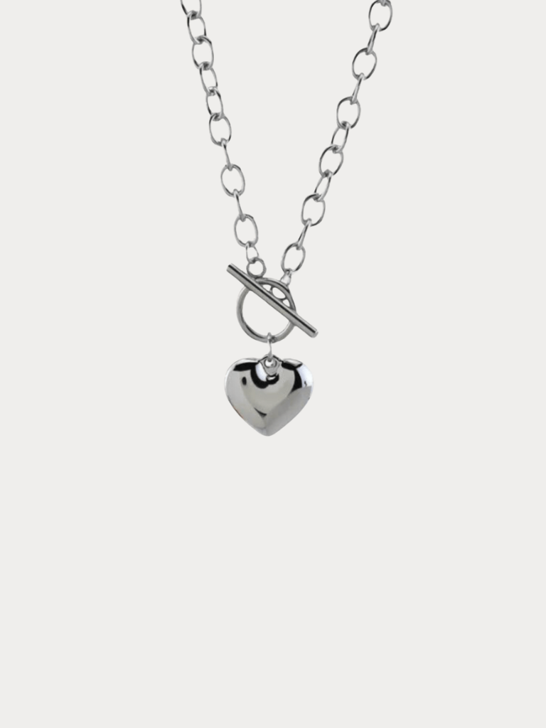 Toggle Heart Cable Chain Engravable Necklace in silver titanium, studio hero shot