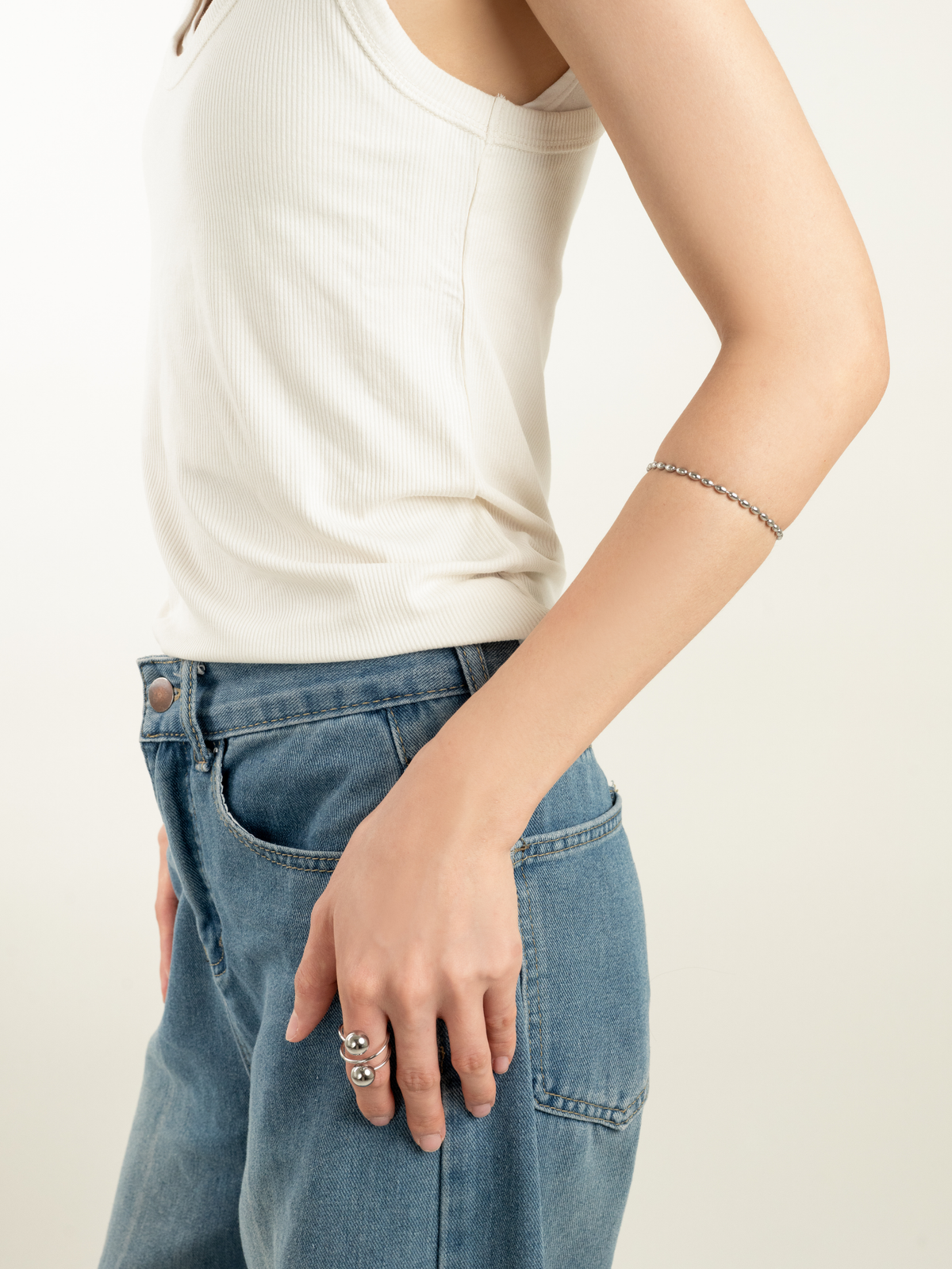 Tristan Adjustable Duo Bead Ring worn on hand