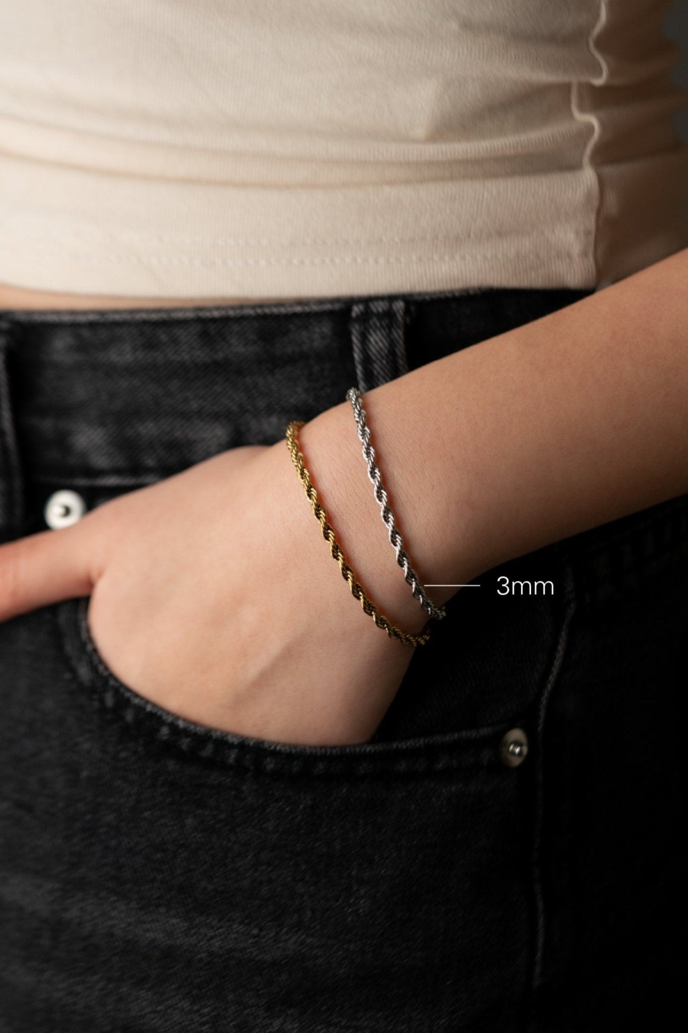 twist chain bracelet thickness options close up 3mm