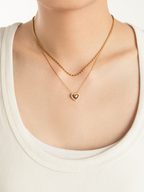 Valen Engravable Floating Heart Necklace worn on neckline