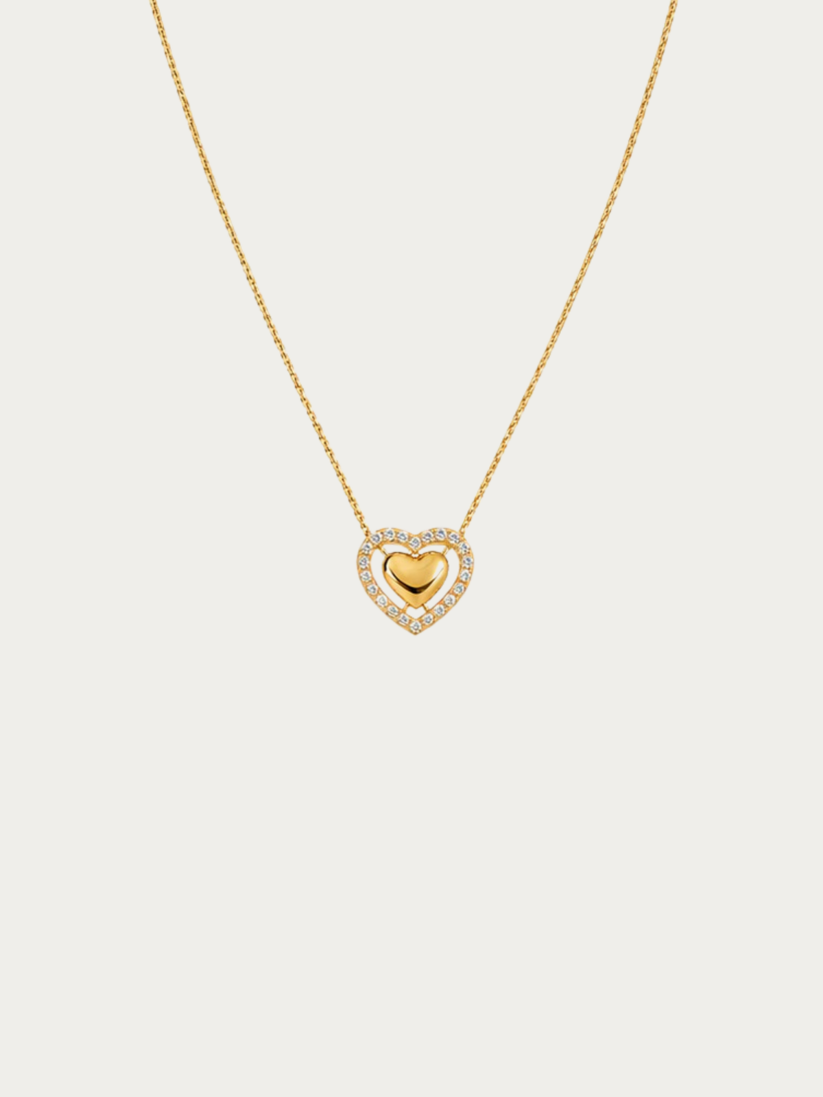 Valen Engravable Floating Heart Necklace with pavé heart frame