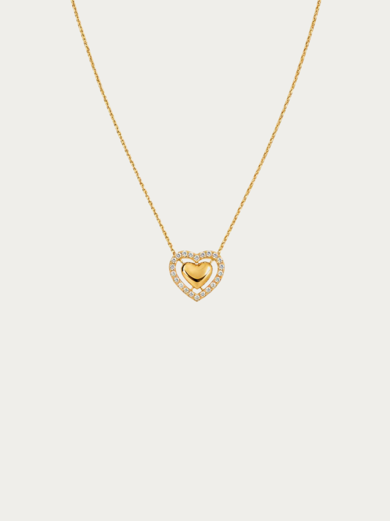 Valen Engravable Floating Heart Necklace with pavé heart frame
