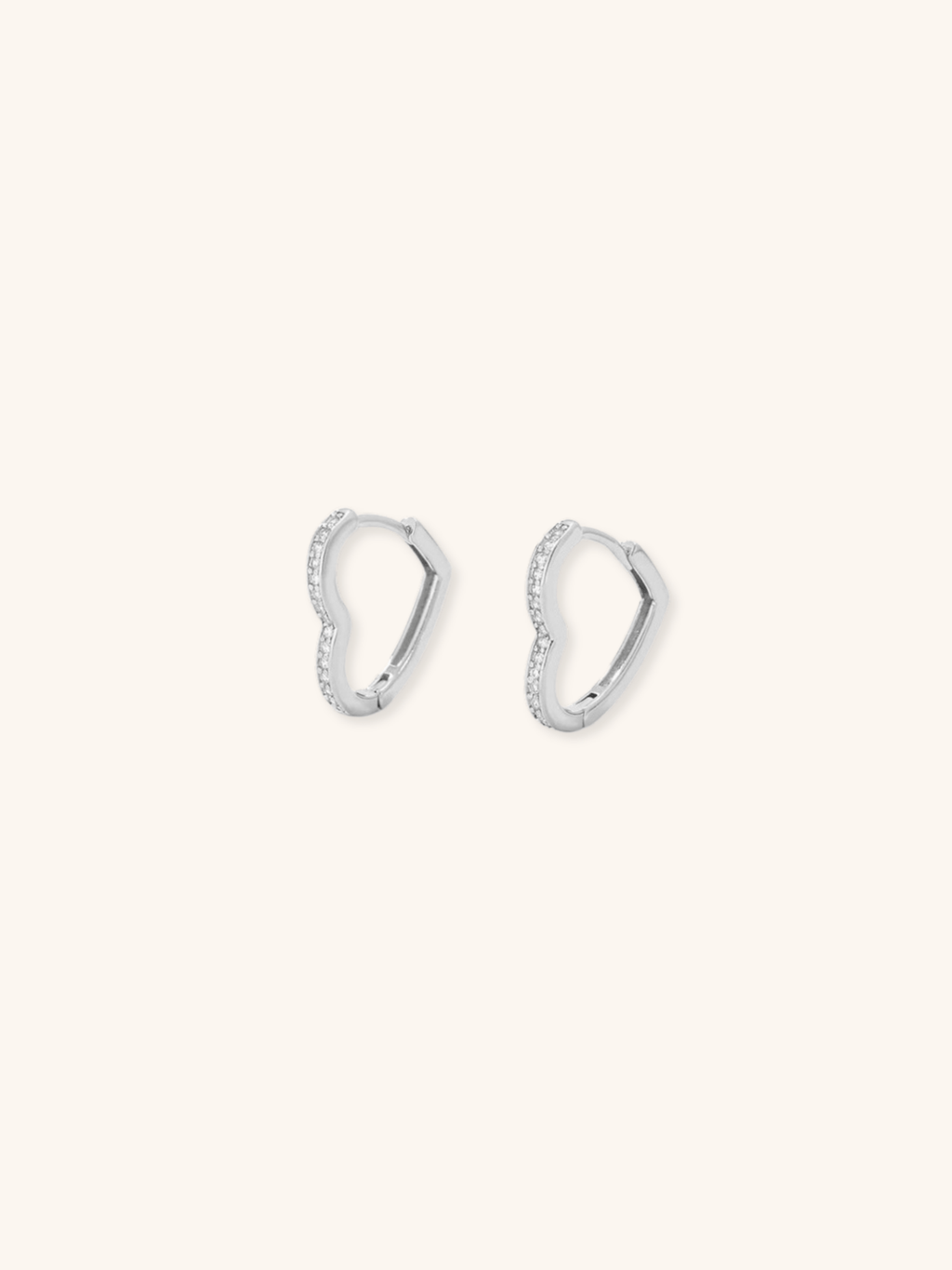 Venus Heart Hoop Earrings 925 sterling silver full pavé CZ heart-shaped huggie, product flatlay