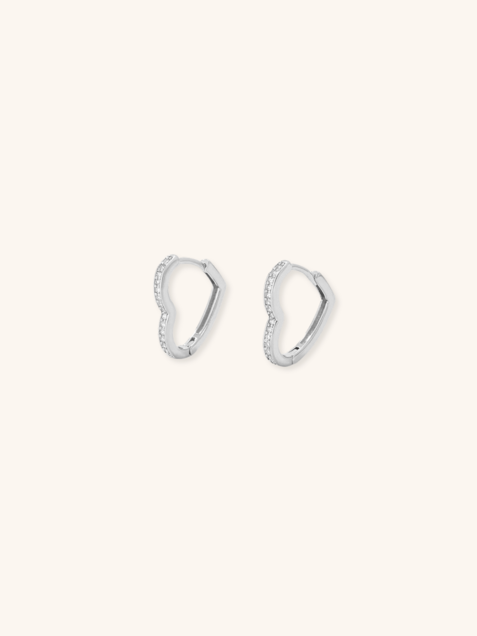 Venus Heart Hoop Earrings 925 sterling silver full pavé CZ heart-shaped huggie, product flatlay
