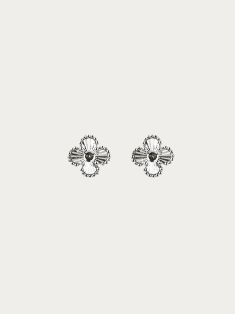 Viola Clover Barbell Earrings in rhodium-plated sterling silver