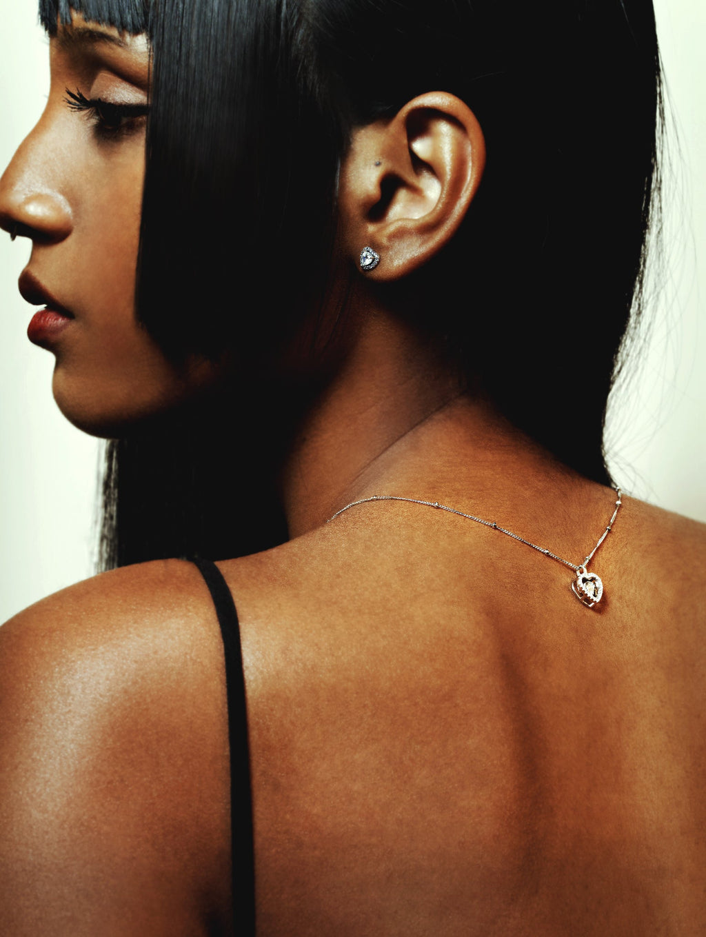 AMBER Dancing Diamond Heart Sterling Silver Necklace - Minimalist Lab