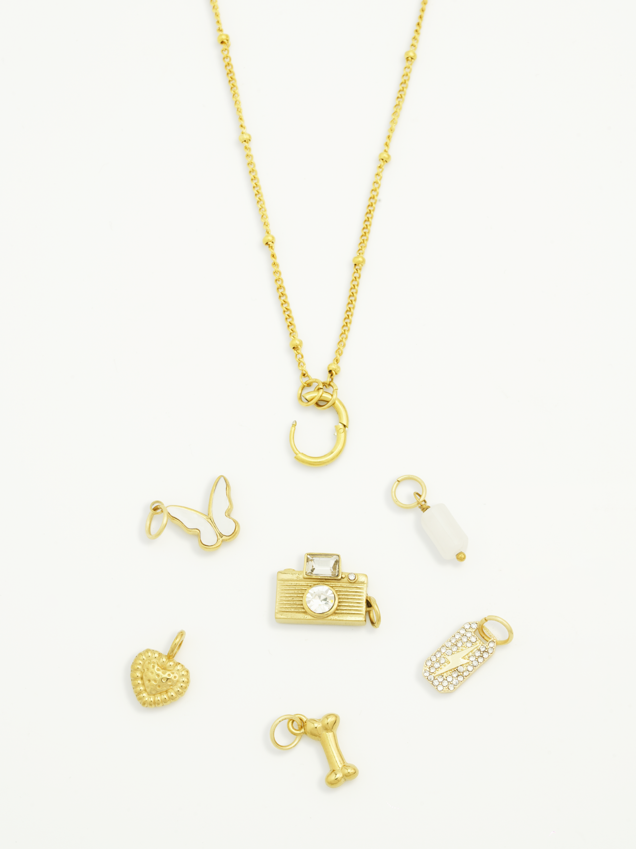 White stone charm gold plated bracelet necklace