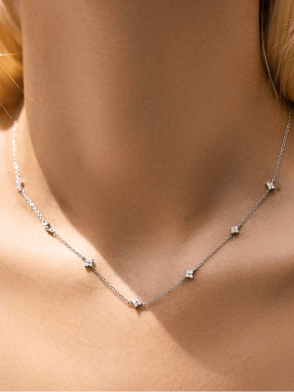 LAUREL Floral Diamonds Sterling Silver Necklace - Minimalist Lab