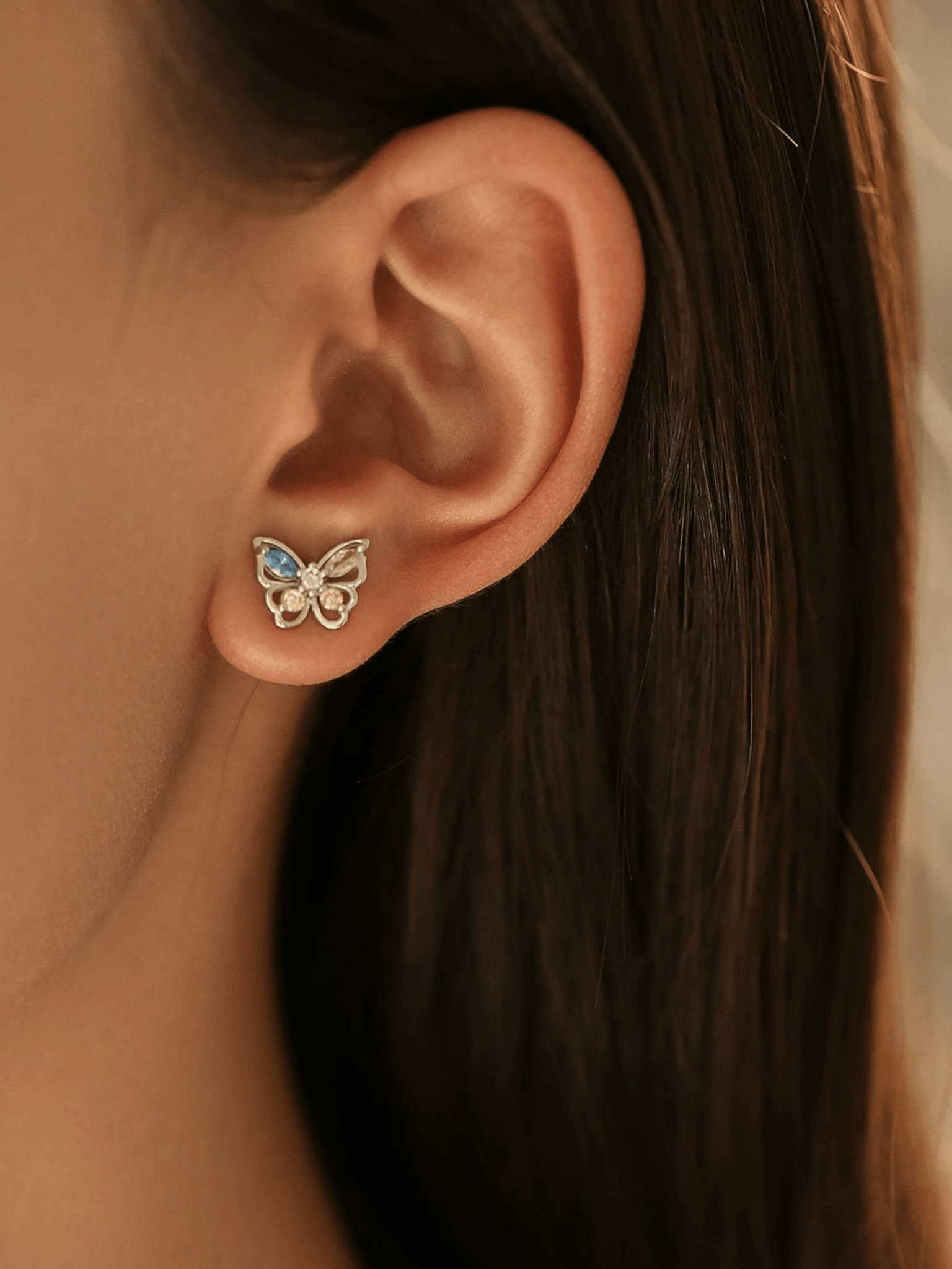 EMERSON Butterfly Diamond Sterling Silver Ear Studs - Minimalist Lab