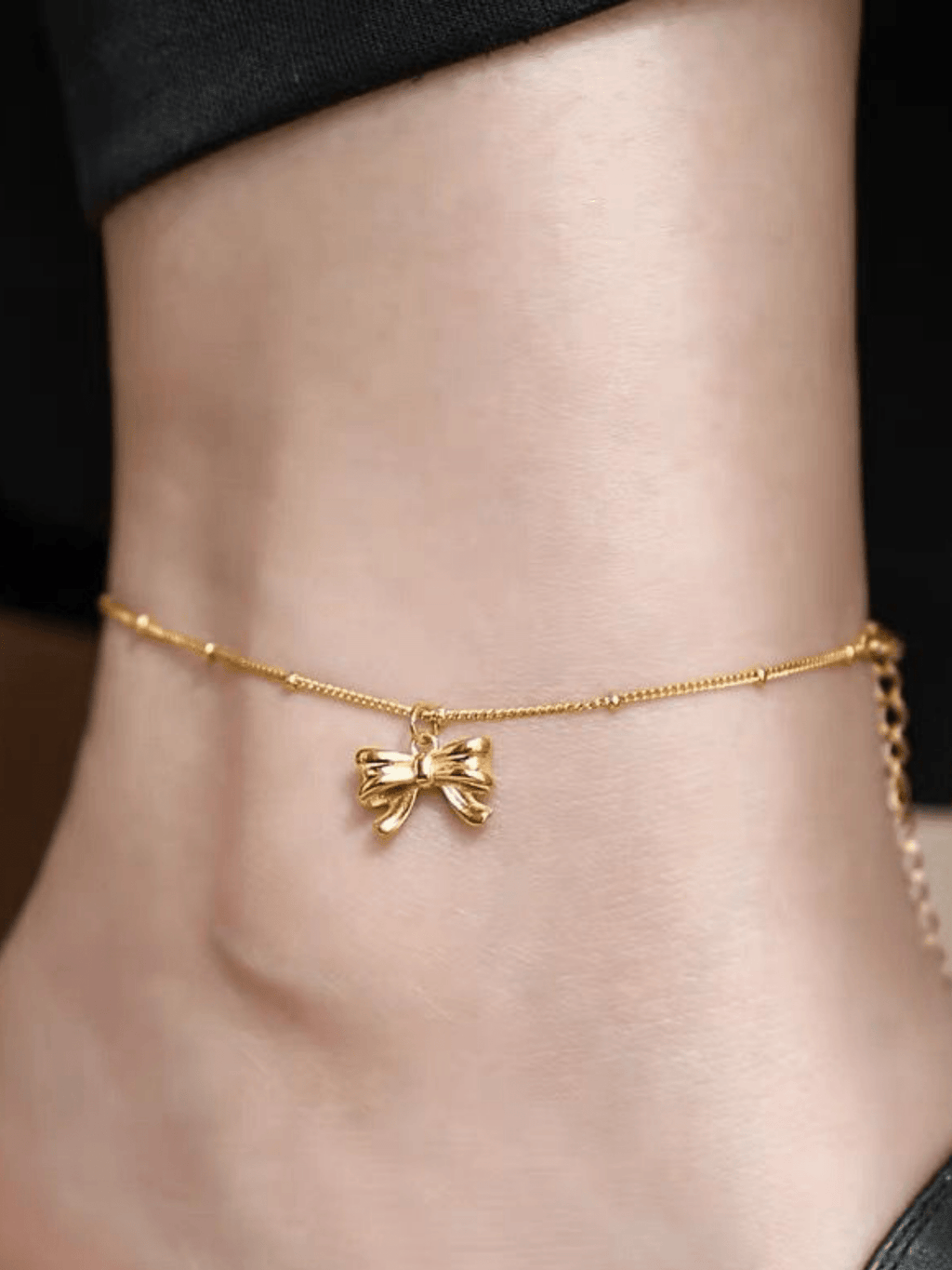 Ribbon Beaded Chain Anklet - Minimalist Lab