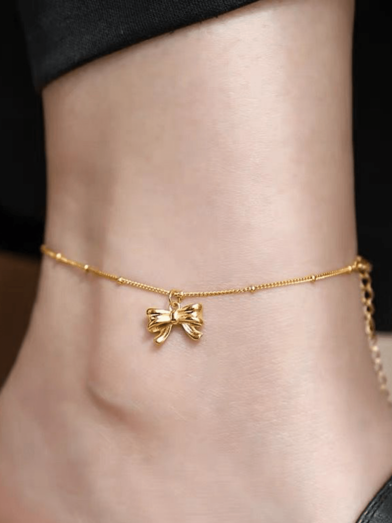 Ribbon Beaded Chain Anklet - Minimalist Lab