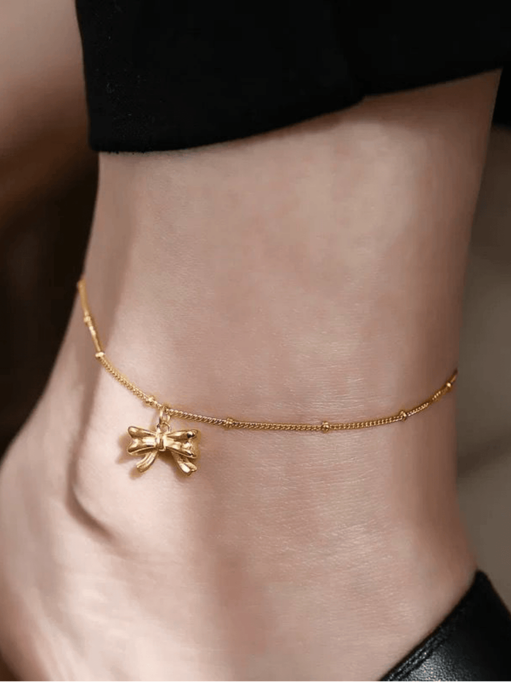 Ribbon Beaded Chain Anklet - Minimalist Lab