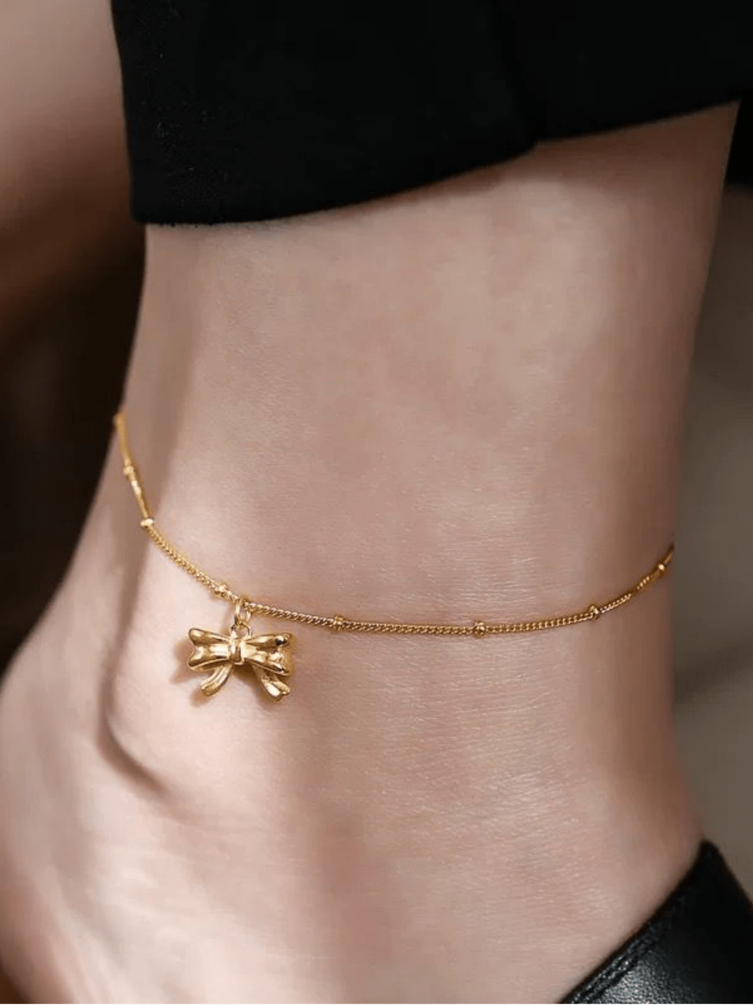 Ribbon Beaded Chain Anklet - Minimalist Lab
