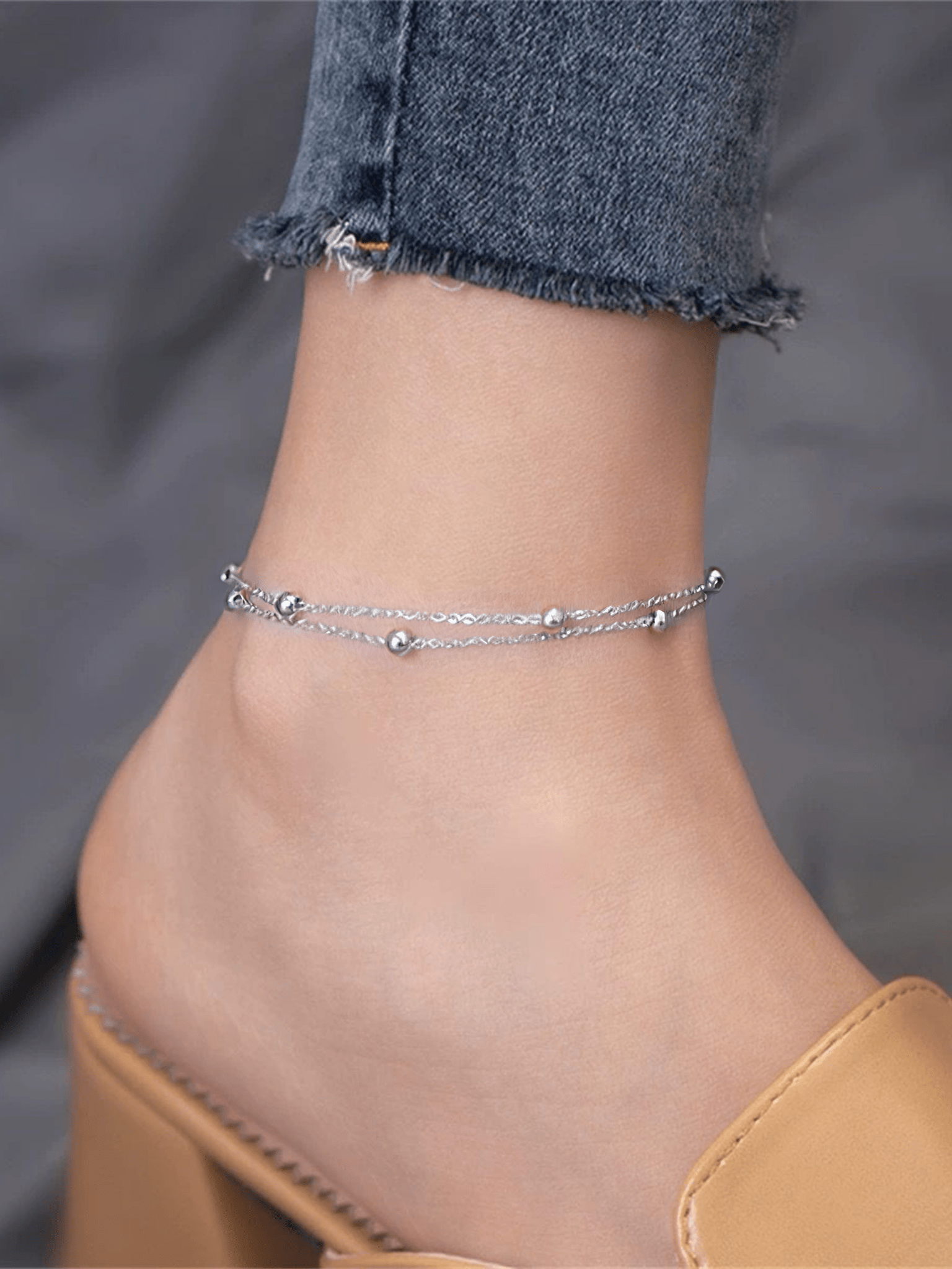 Double Layered Beaded Chain Anklet - Minimalist Lab