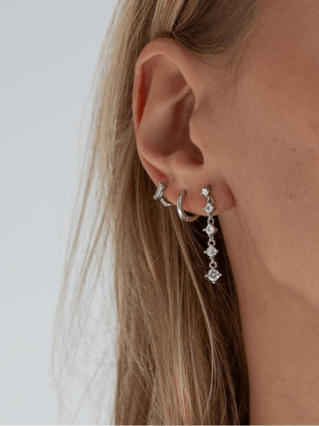 COREY Cascade Diamond Sterling Silver Ear Studs - Minimalist Lab