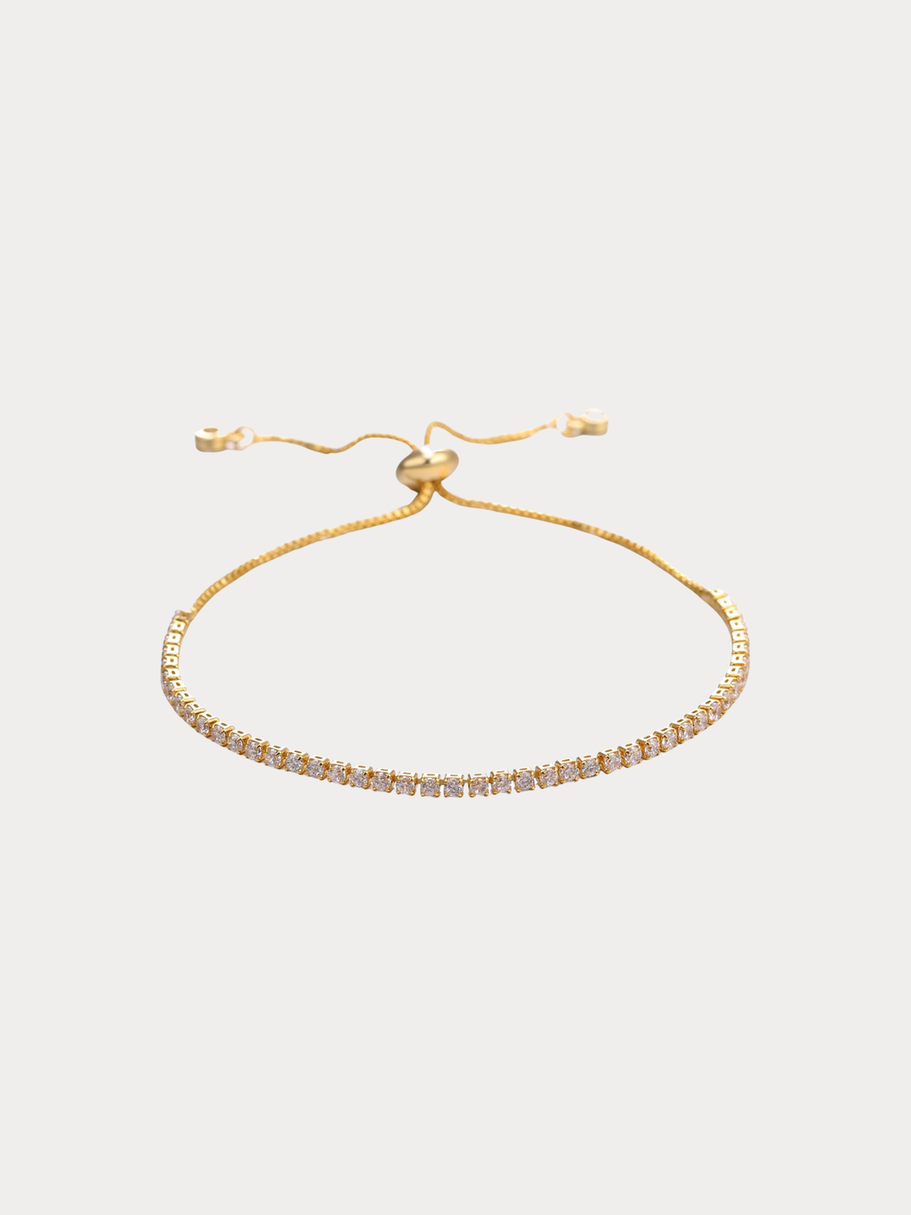 ZENITH Tennis Chain Adjustable Bracelet in gold-plated 925 silver with cubic zirconia, showing slider clasp and box chain detail