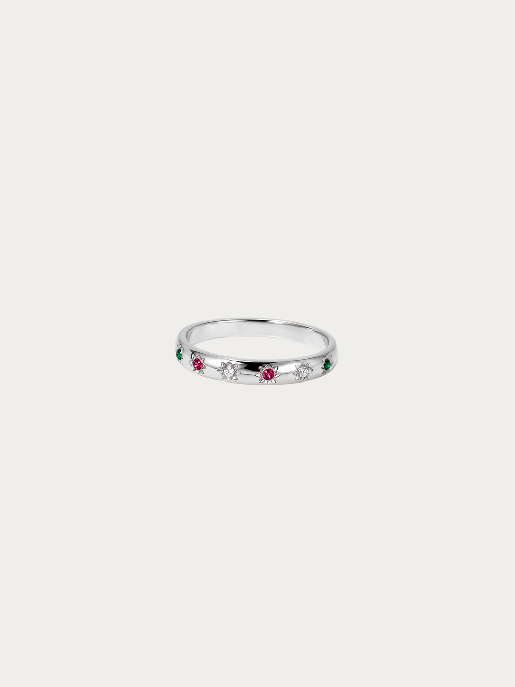 Zora Stardust Gems Ring in polished silver titanium