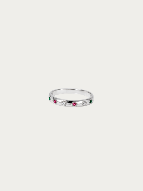 Zora Stardust Gems Ring in polished silver titanium