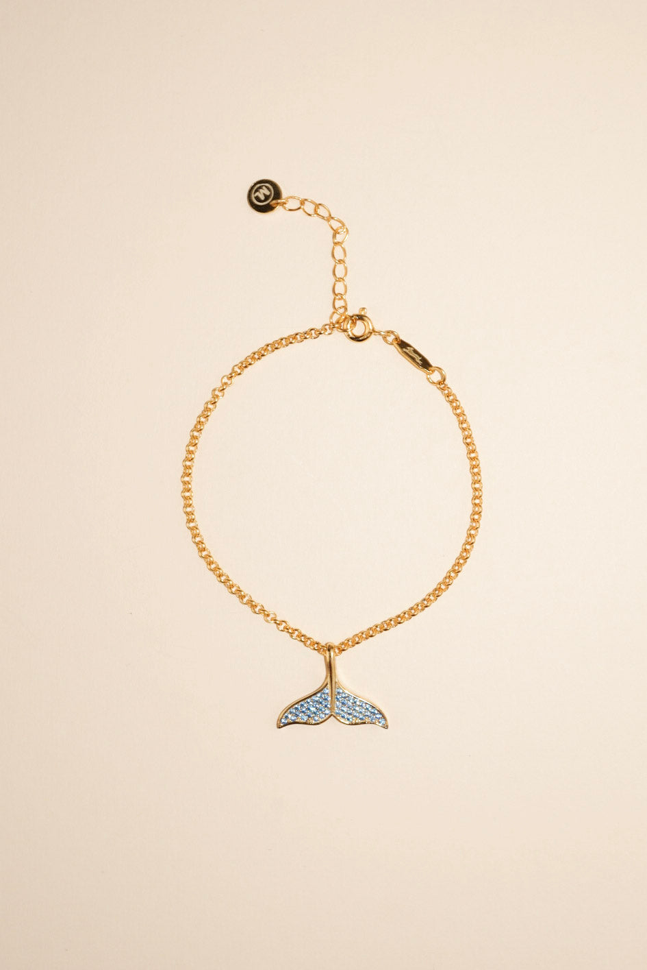 Gold Blue Stones Whale Tail Bracelet