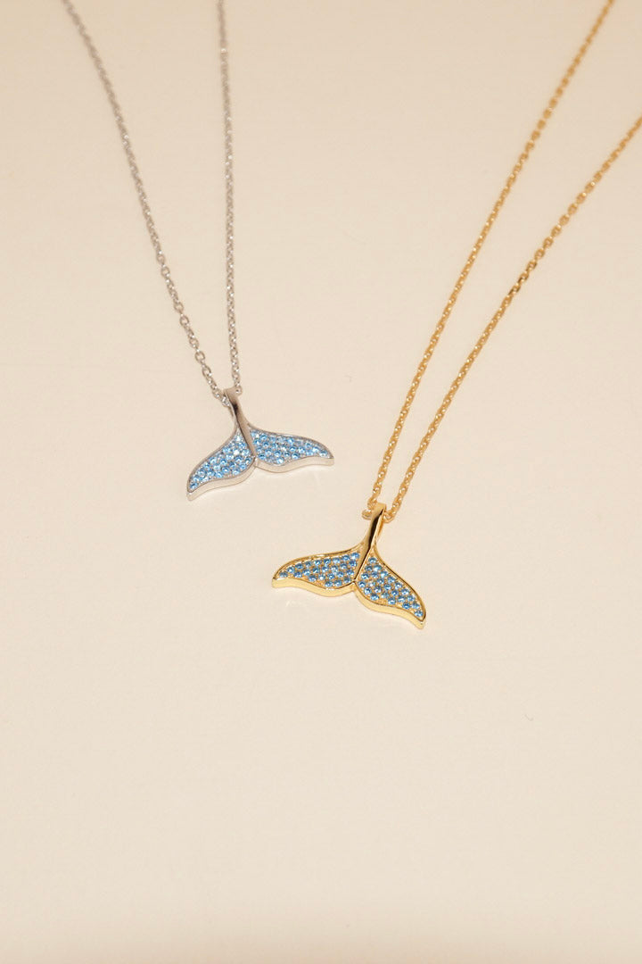 Blue Stones Whale Tail Necklace
