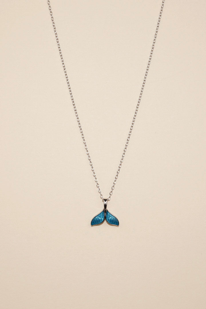 Silver blue whale tail necklace