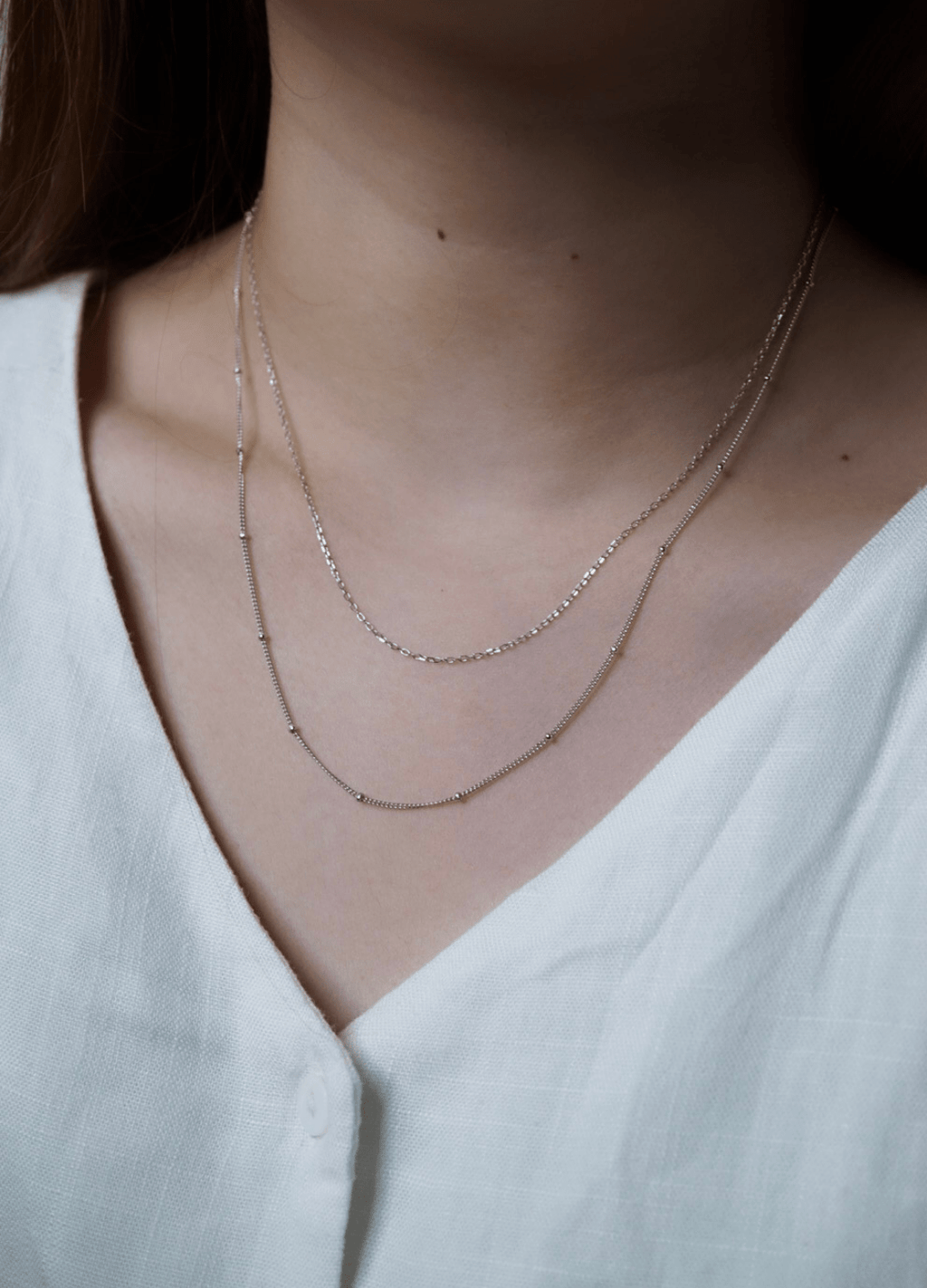 SATELLITE Beaded Sterling Silver Chain Necklace - Minimalist Lab