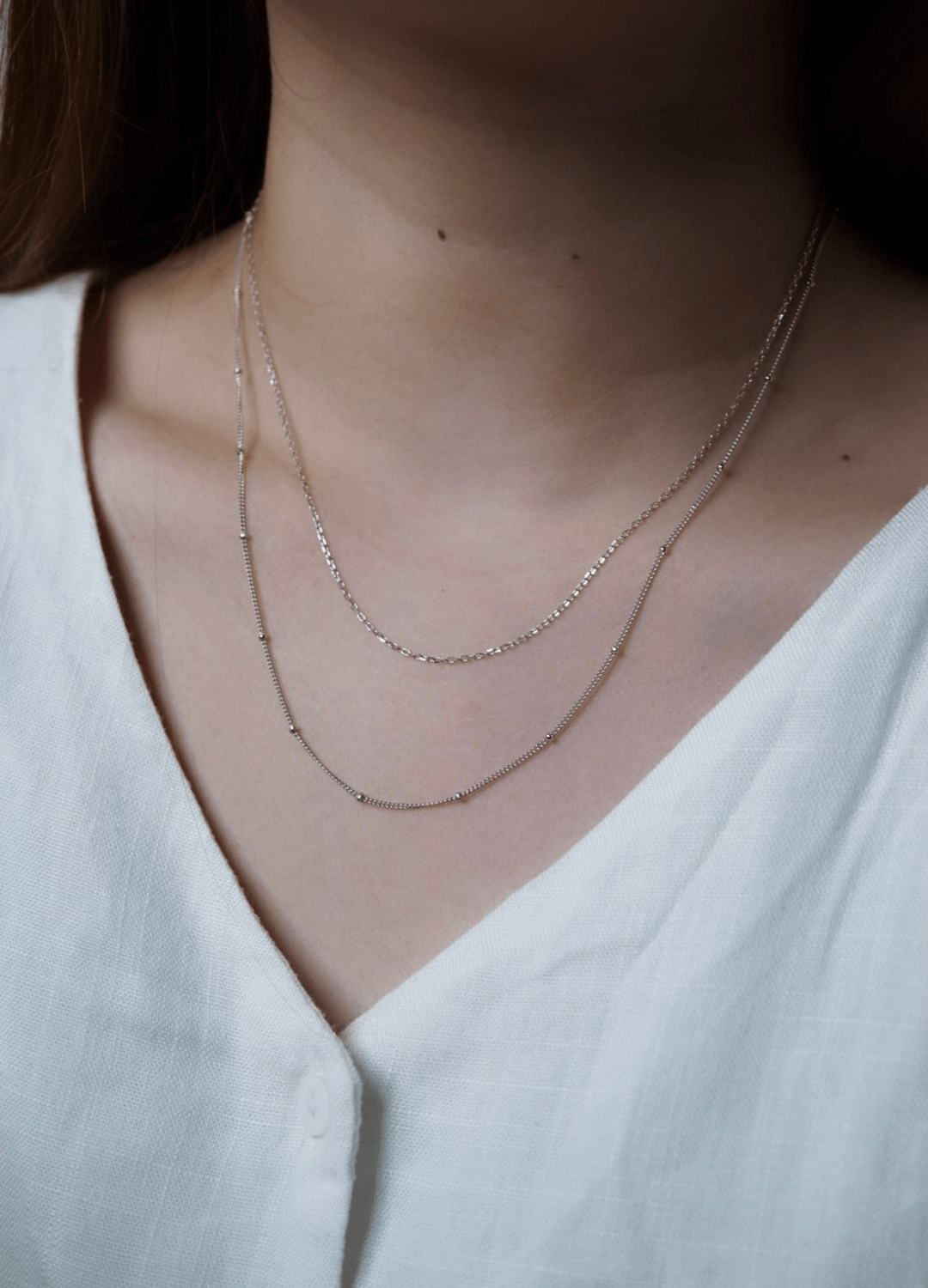 SATELLITE Beaded Sterling Silver Chain Necklace - Minimalist Lab
