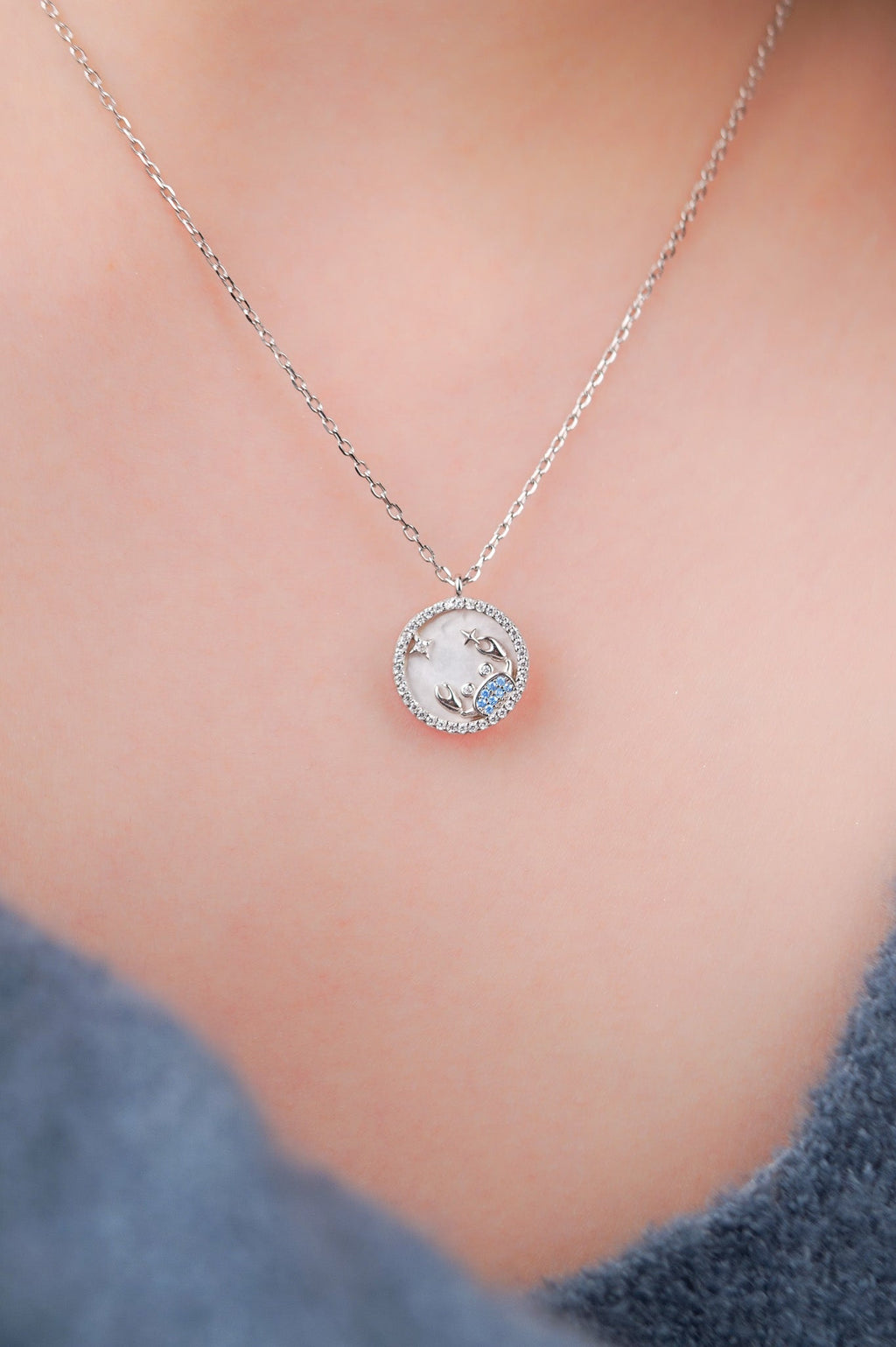 CANCER Mother of Pearl Sterling Silver Necklace - Minimalist Lab