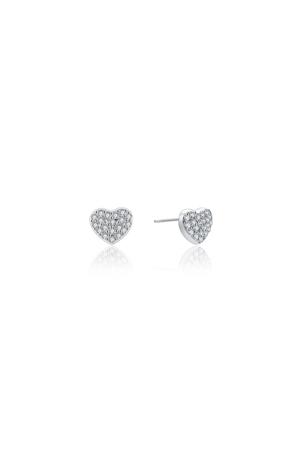 Shiny Heart Sterling Silver Stud Earrings