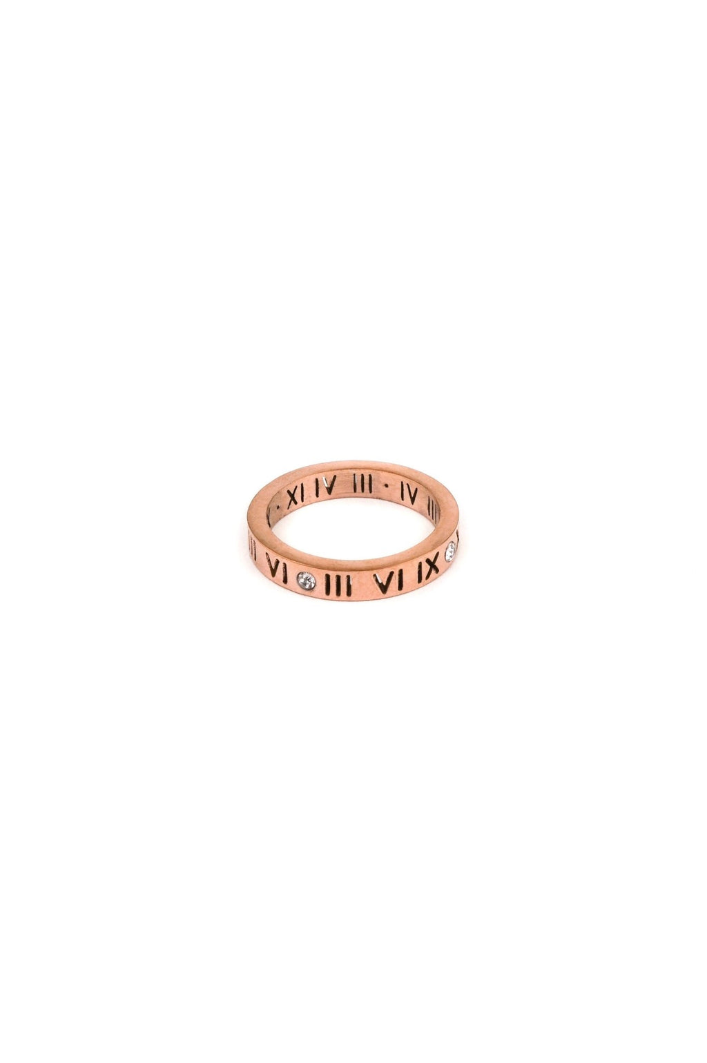 anti tarnish roman numeral ring close up