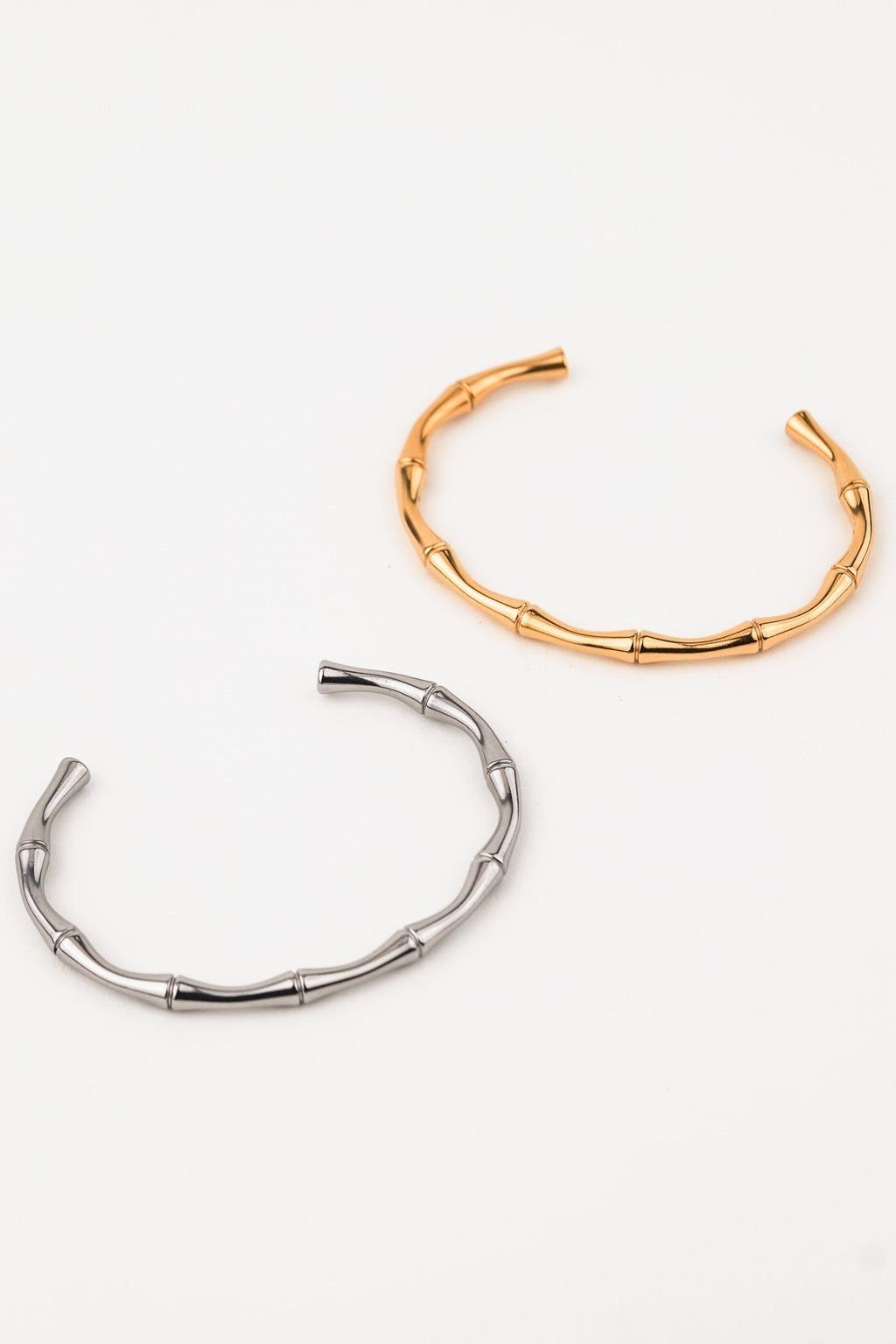 Close-up of bamboo segment texture on stainless steel bangle